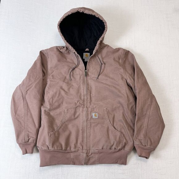 Carhartt Quilt Insulated Zip Canvas Active Jacket Womens L Vtg Rose Pink Hooded